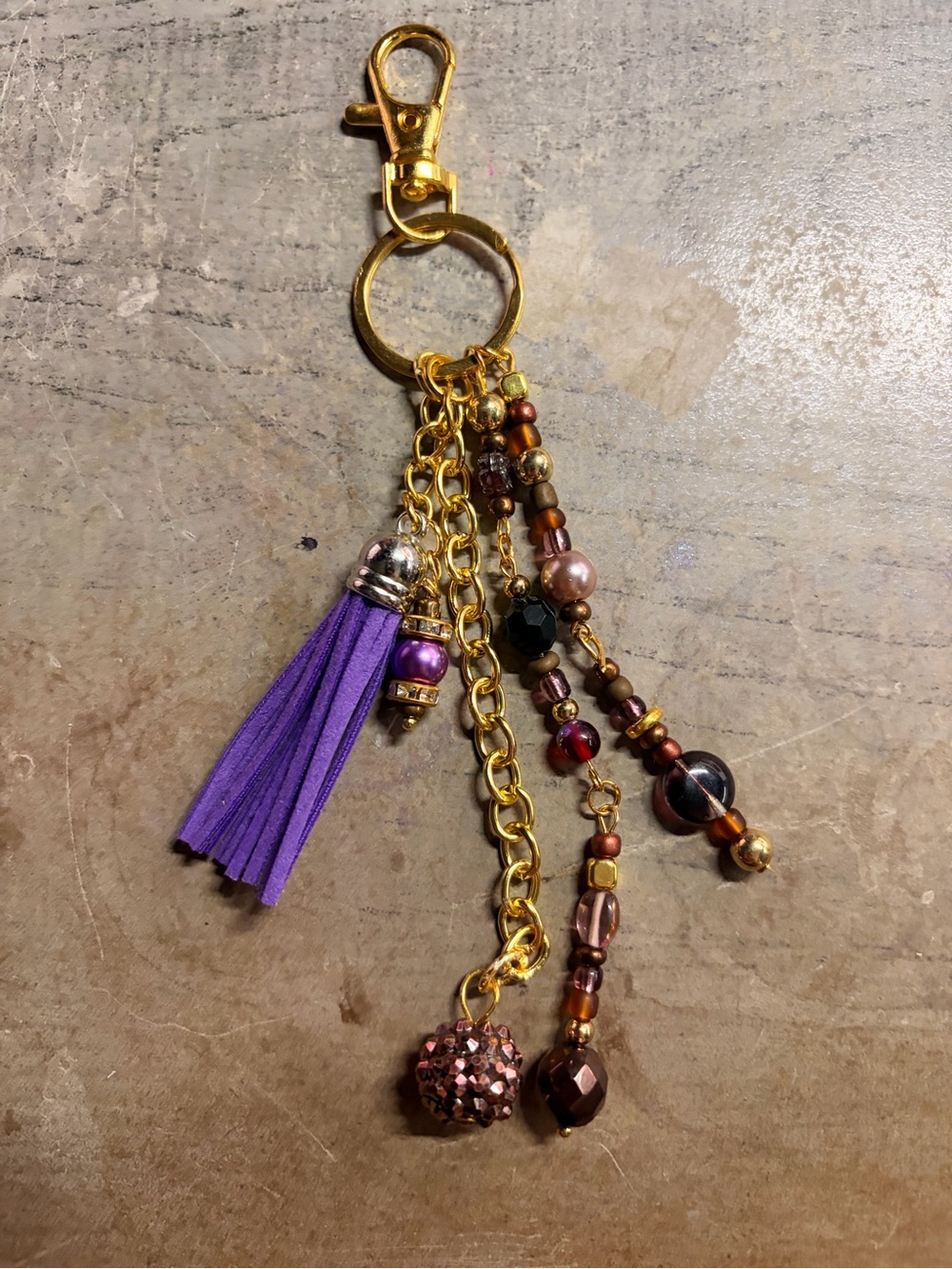 Handmade Beaded Purple Tassel Keychain Charm